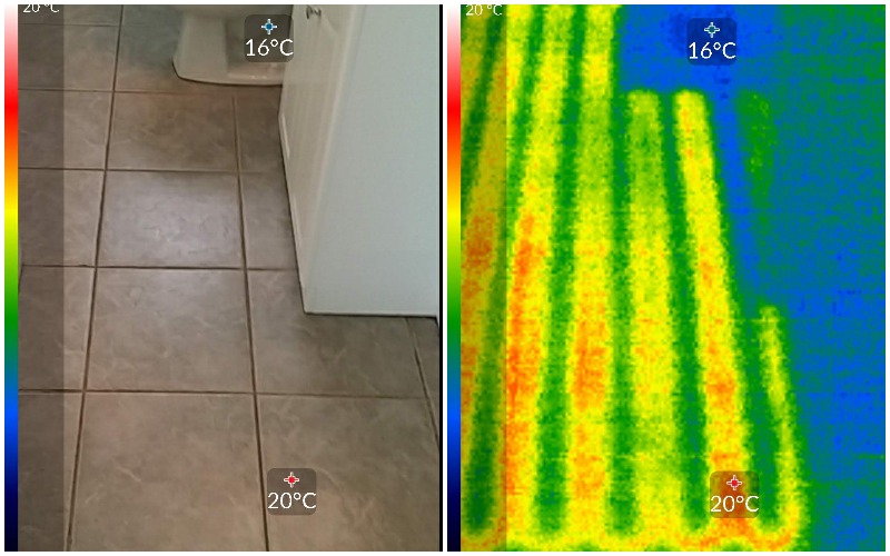 Side by side Thermal image of in floor Heating 