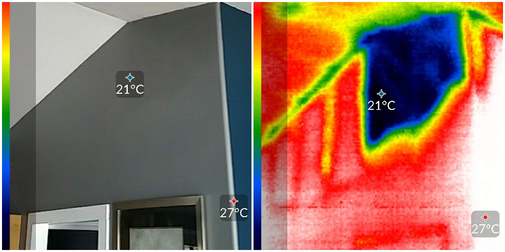 Side by side photo and thermal image of Missing Insulation discovered 