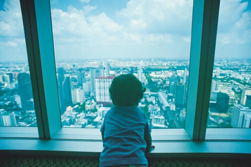 toddler looking out window