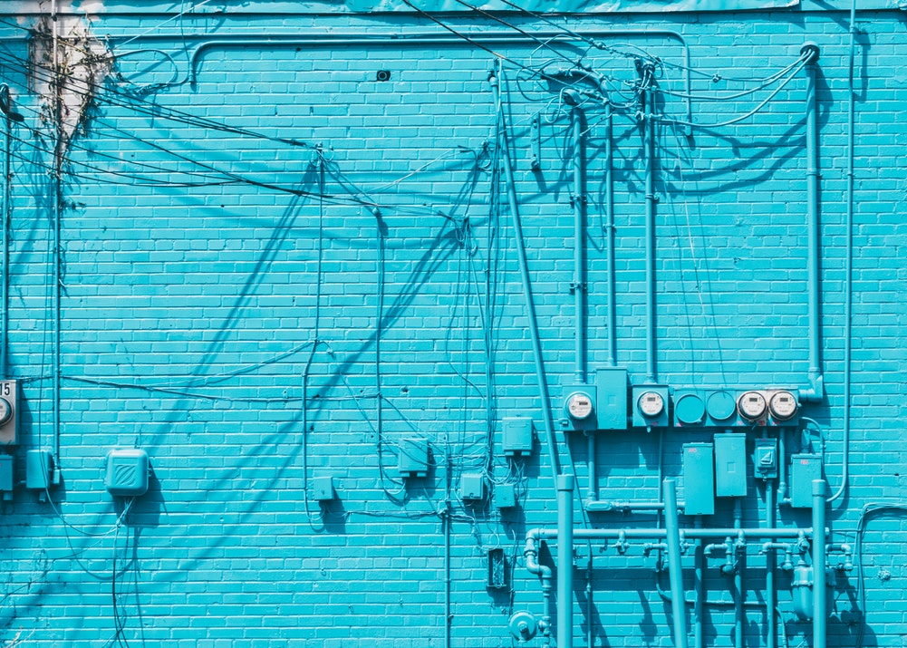 Blue Wall with electrical wires